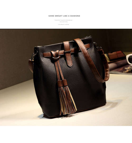 Fashion bucket ladies bag with tassels. Grey color. Stock in ZA.