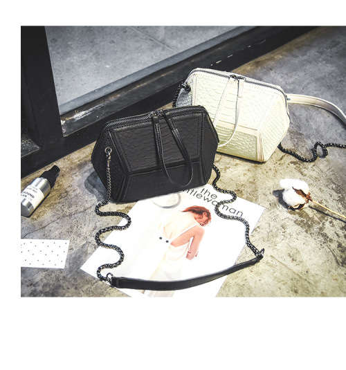 Crocodile pattern small fashion shoulder chain handbag, also can be a clutch. White color