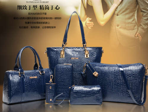 6 sets multi-usage crocodile pattern fashion handbags. Blue color