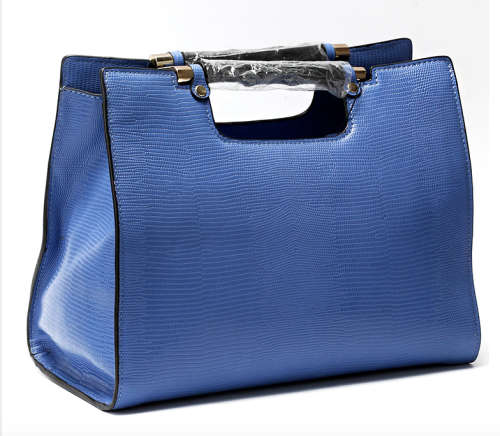 Genuine leather classic handle design big capacity handbag, with strape. Blue color