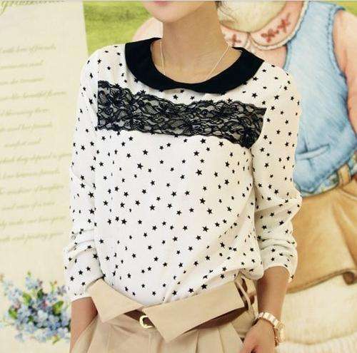 Sweety collar lace joint retro long sleeve shirt, 3 sizes, shipping fee R30