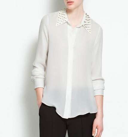 Rivet collar fashion white shirt, size 32-34. Shipping R30
