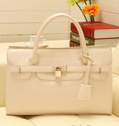 Classic crocodile pattern safety lock office ladies bag. White color. Stock in ZA,no custom fee!