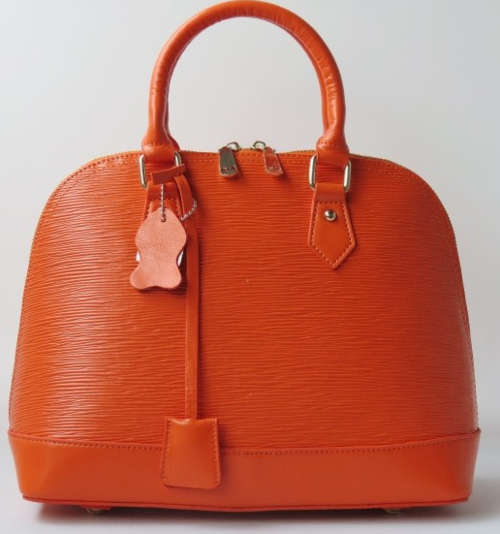 Genuine leather shell style famous design ladies bag. L size. Orange color.