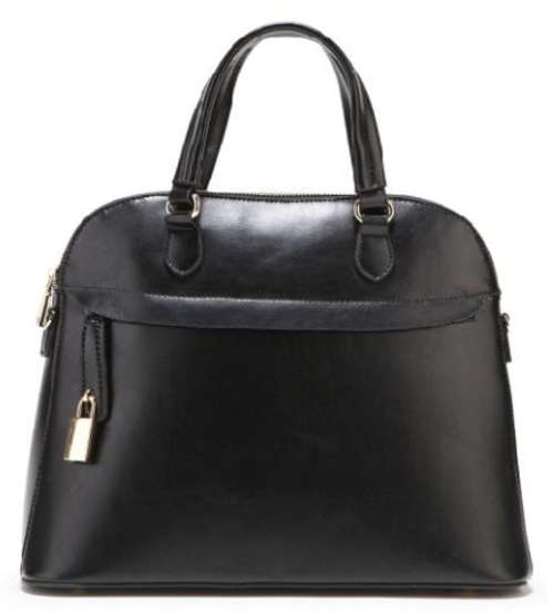 Lock fashion. Real 100% leather classic designed handbag. Black color.
