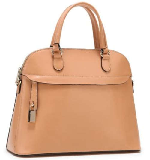 Lock fashion. Real 100% leather classic designed handbag. Apricot color.