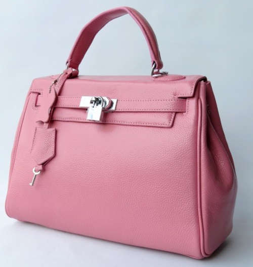 Genuine leather Birkin-style lock handbag. Color Pink. Stock in ZA