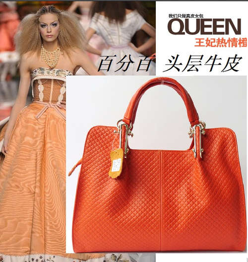 Princess Kate favor elegant genuine leather big size handbag. Orange color. Stock in ZA