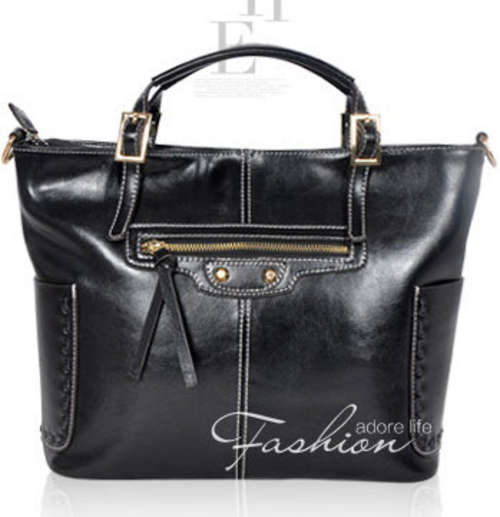 Genuine leather wild match motorcycle handbag. With belt. Black color. Stock in ZA