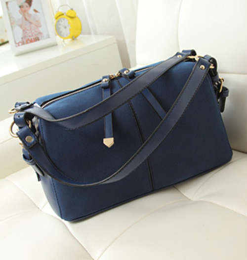 Nubuck retro famous style fashion handbag, with belt. Blue color. Stock in ZA