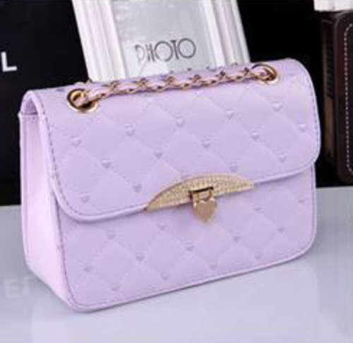 Elegant leisure size nice design chains shoulder bag. Purple color. Stock in za