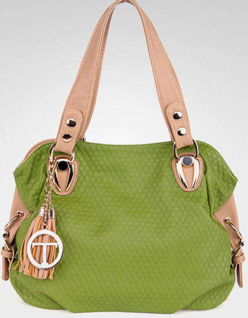 Very elegant large capacity soft leather ladies handbag with belt. Green color. Stock in ZA