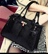 Crocodile pattern lock fashion large size bag. Black color.
