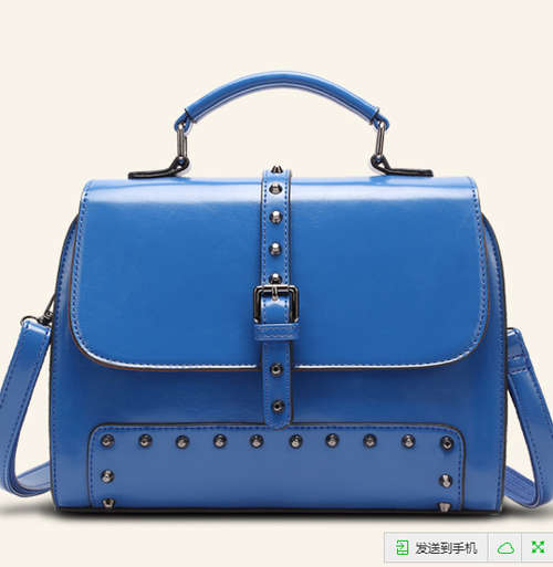 College and punk style rivets ladies handbag. Blue color. Stock in ZA