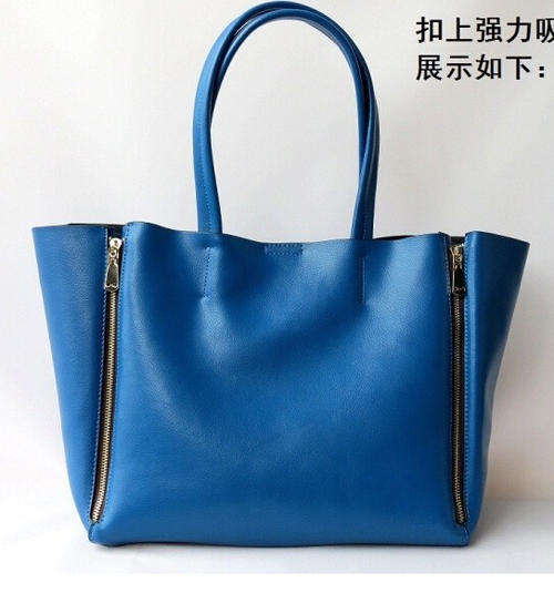 Super large capacity genuine leather handbag, with leopard inner bag. Blue color. Stock in ZA