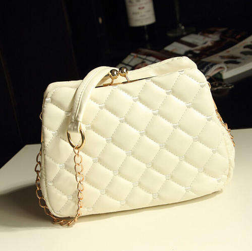 Sweet colors soft surface new fashion toggle clip ladies bag. Color White. no custom fee
