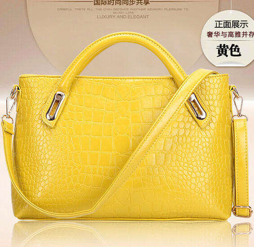 Crocodile pattern wild use ladies handbag with strape. Yellow color. In my own stock