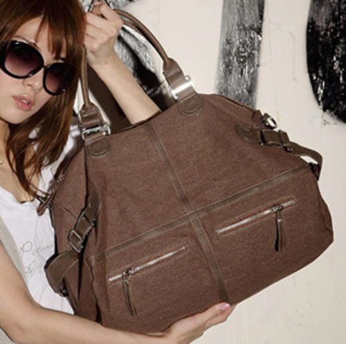 Canvas large size woman handbag, with strape. Coffee color. Stock in ZA
