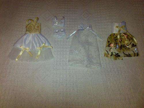 2 hand made barbie dresses including petticoat and underwear set
