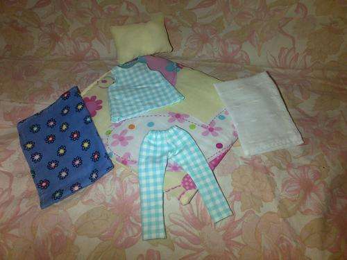 barbie duvet with pillow blanket and sheet, including  hand made barbie pj"s