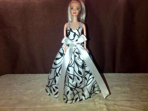 handmade black and white barbie doll evening dress- doll not included