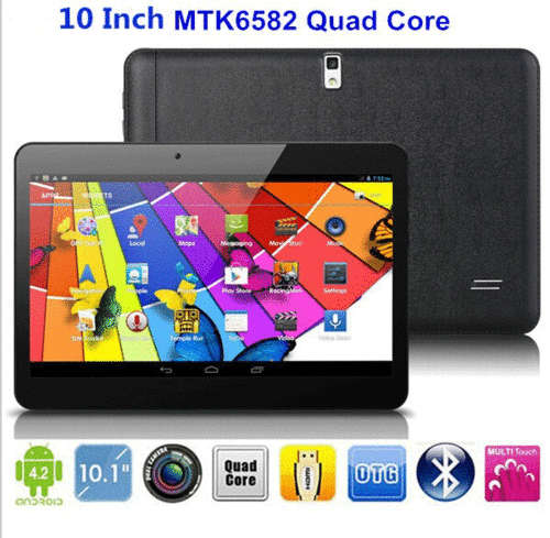 10 Inch 3G Phone Tablet MTK6582 Android 4.4.2 Quad Core 1.5Ghz 2GB/16GB GPS Bluetooth 2 Sim Slots