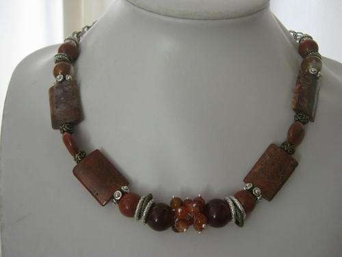 One of a kind 45cm Fossil Coral, Jasper and Agate necklace