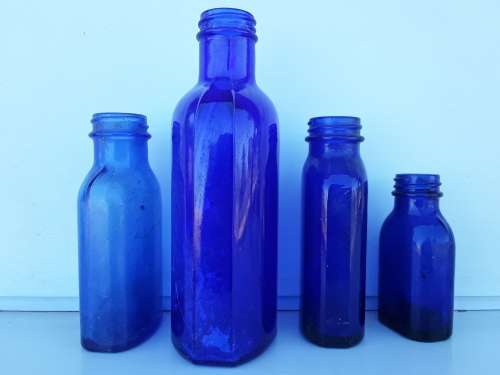 Vintage Cobalt blue milk of magnesia bottles