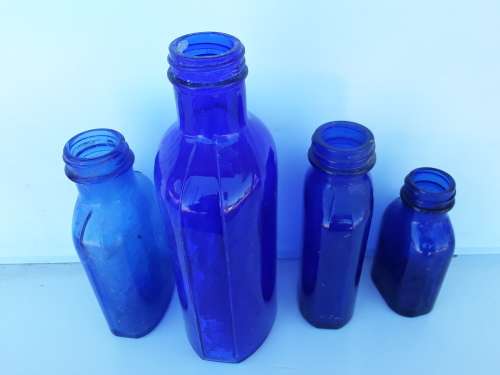 Vintage Cobalt blue milk of magnesia bottles