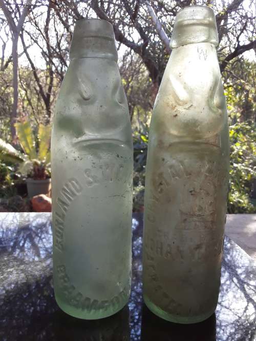 Two 10oz Codd bottles Borland and Weightman Braamfontein and Crystal Springs Johannesburg