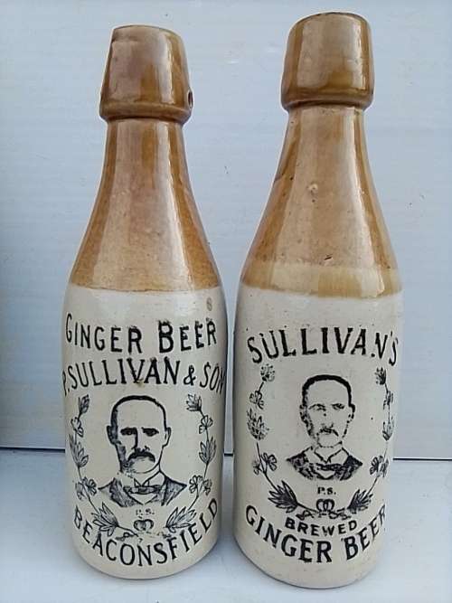 Two Ginger beer bottles P. Sullivan & Son Beaconsfield and  Sullivan's