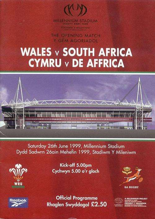 WALES V SOUTH AFRICA  1999 - 1ST MATCH AT MILLENNIUM STADIUM - RUGBY PROGRAMME