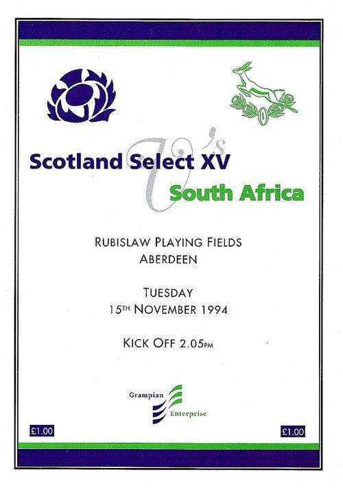 SCOTLAND XV V SOUTH AFRICA 1994 - RUGBY PROGRAMME
