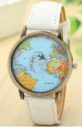 JECKSION Women Dress Watches,Fashion Global Travel By Plane Map Denim Fabric Band Watch Women