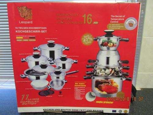 Leopard German Designed 16-Piece Stainless Steel Cookware Set