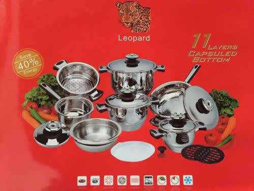 Leopard German Designed 16-Piece Stainless Steel Cookware Set
