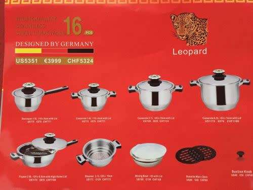 Leopard German Designed 16-Piece Stainless Steel Cookware Set