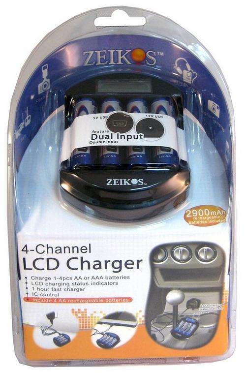 Zeikos ZE-DCQ3950 Rapid 1 Hour LCD AA/AAA Battery Charger with 4 AA 2900mAh Batteries Included