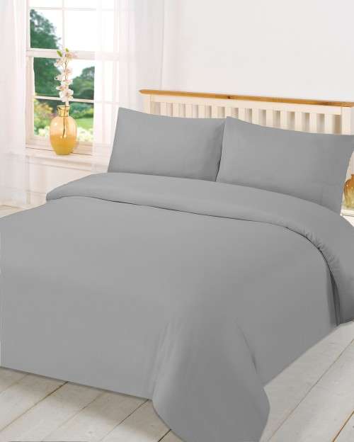 6 Piece Plain Grey Cotton Duvet Cover Set