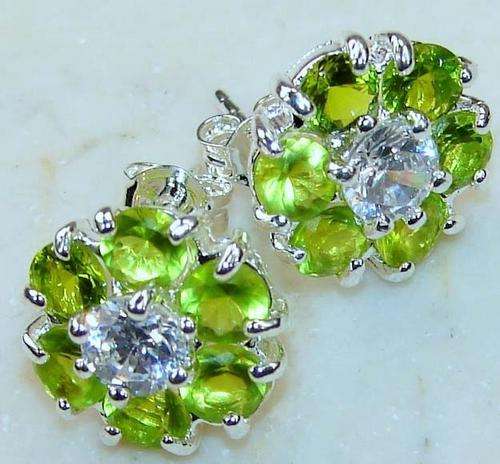Exquisite peridot , white topaz , 925 sterling silver earrings !