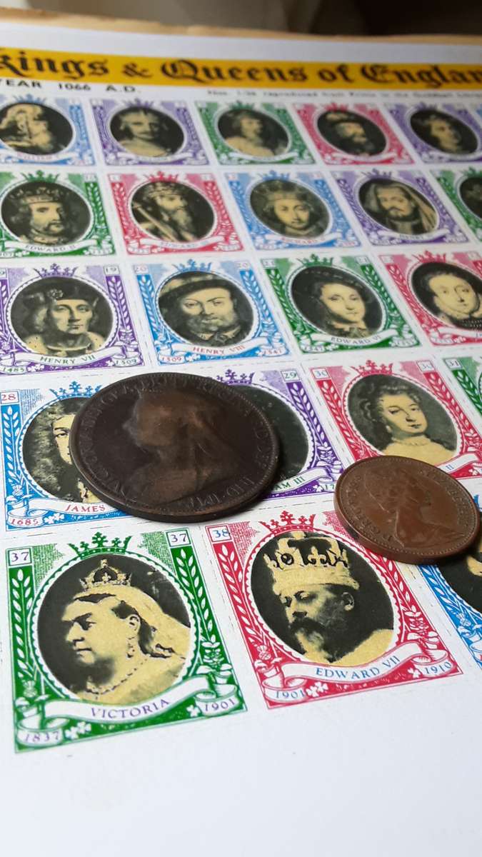 QUEEN VICTORIA 1896 COIN + QE2 Coin with Kings & Queens CHART from year 1066