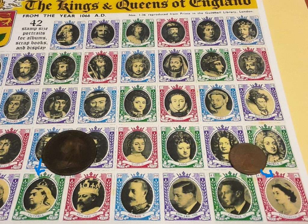 QUEEN VICTORIA 1896 COIN + QE2 Coin with Kings & Queens CHART from year 1066