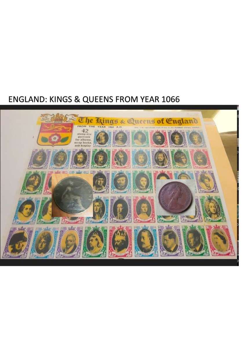 QUEEN VICTORIA 1896 COIN + QE2 Coin with Kings & Queens CHART from year 1066