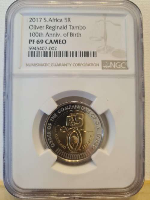 HIGHEST GRADE!!!!!!!!  2017 O R TAMBO R5 - graded PF69 CAMEO at NGC