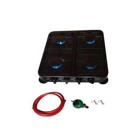 Black 4 Plate Gas Stove with Fittings