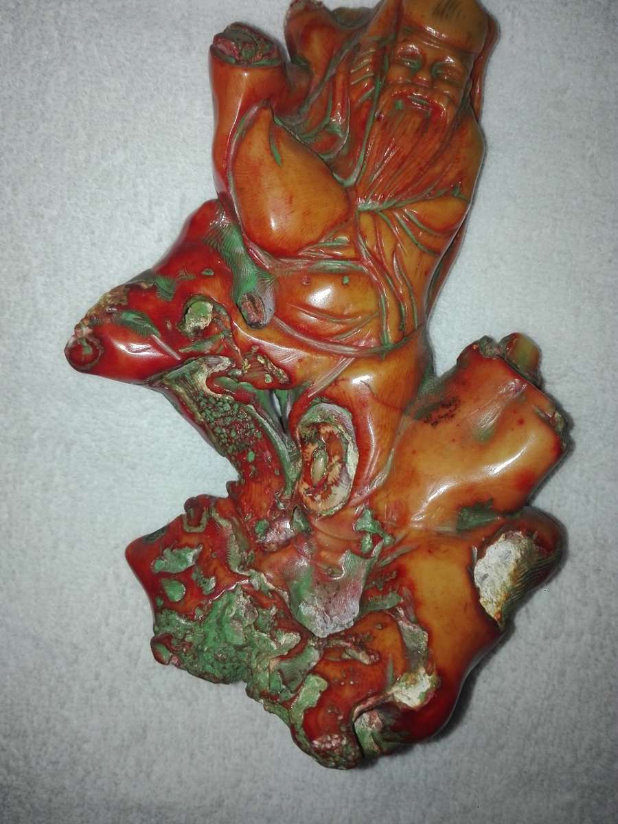 Antique ,Man with money bag.Hand carved Coral  170 x 110  x 80 mm Chinese