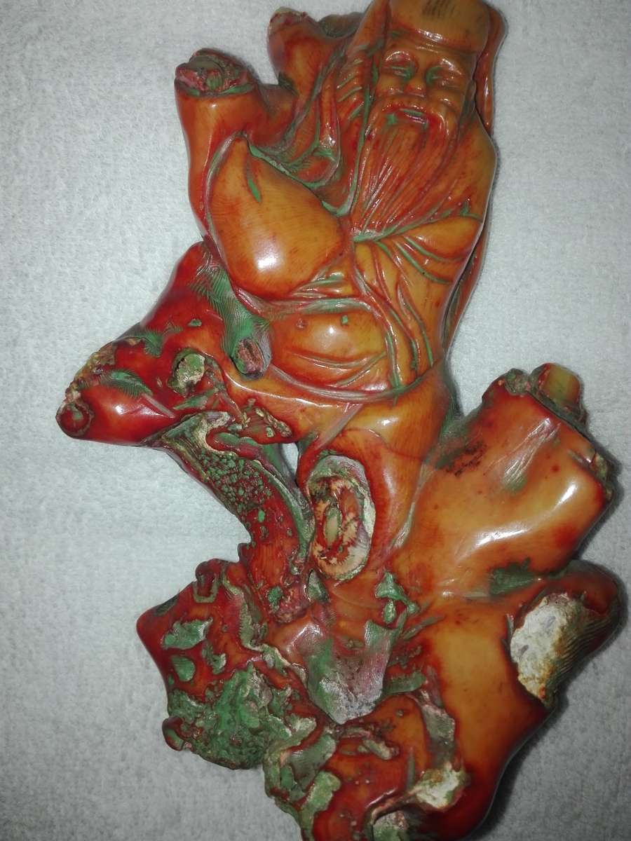 Antique ,Man with money bag.Hand carved Coral  170 x 110  x 80 mm Chinese