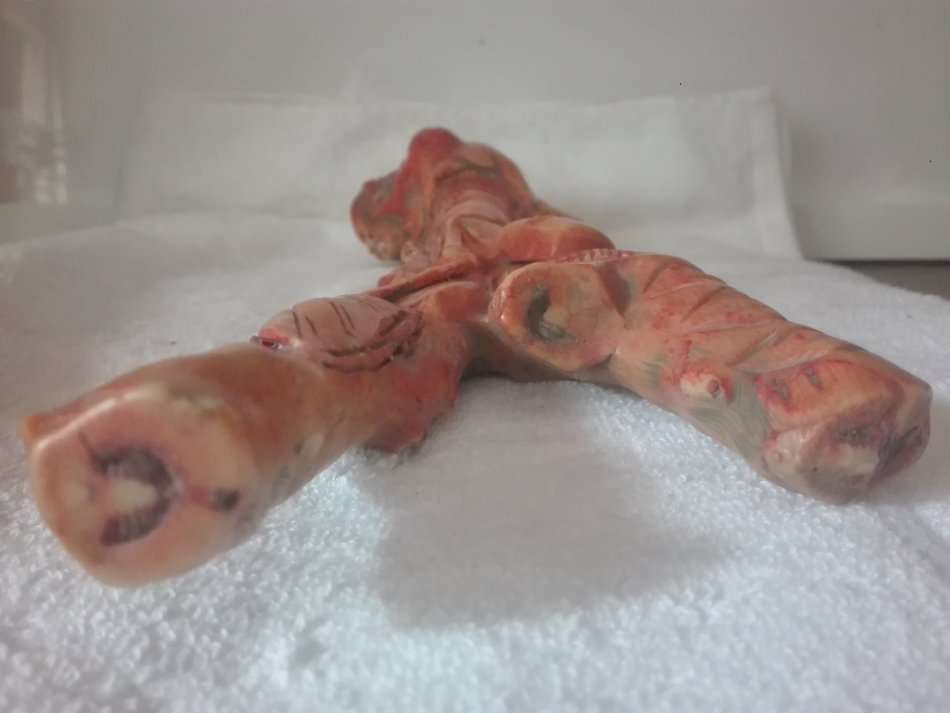 Antique Man with money bag.Hand carved  Coral 300 x 50 x 120 mm Chinese