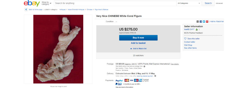 Antique ,Man with money bag.Hand carved Coral  170 x 110  x 80 mm Chinese