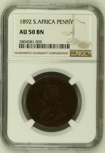 South Africa (ZAR) 1892 Penny AU50BN (NGC)